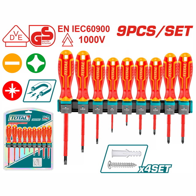 Set Destornilladores Eléctricos Aislado 9pcs TOTAL THTIS596 - Imagen 2