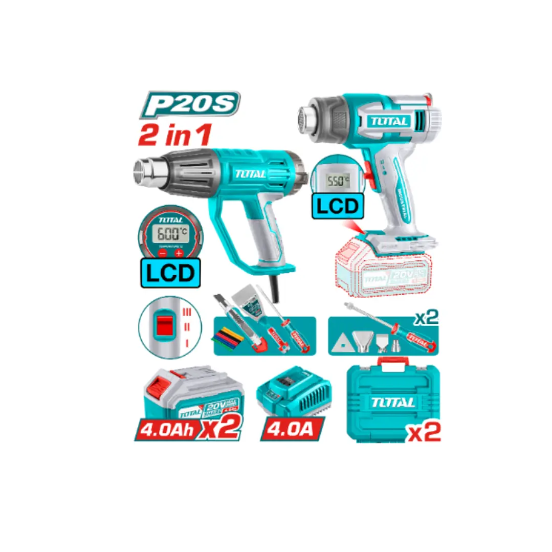 Kit pistola de calor inalámbrica + Pistola de calor Eléctrica TOTAL TOSLI241188